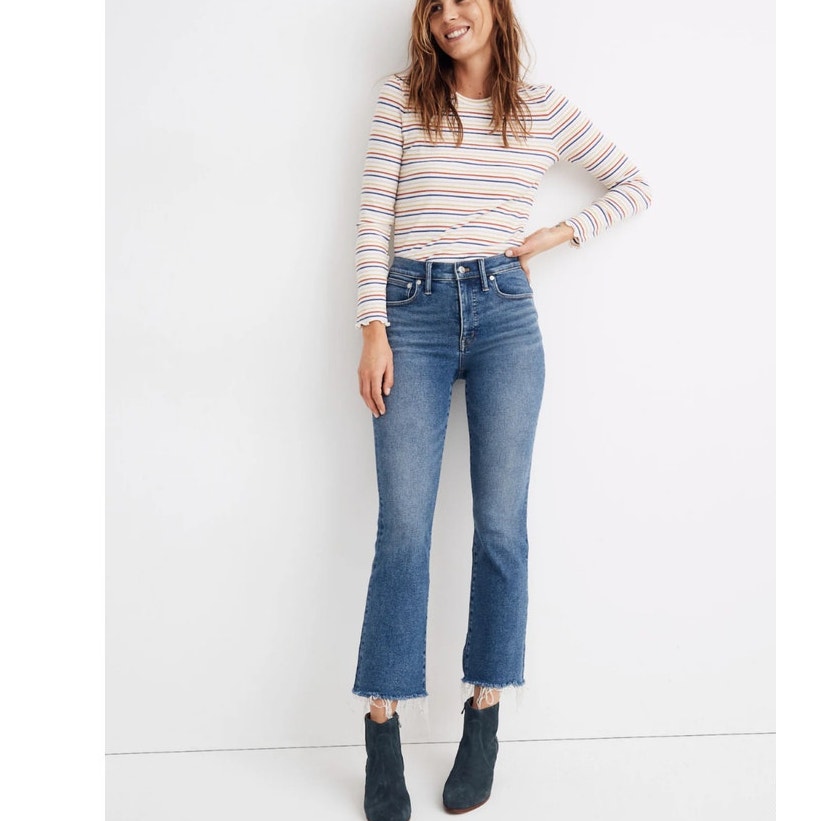 Madewell Cali Demi-Boot Jeans In Fleetwood Wash Raw Hem L9972 Size 25